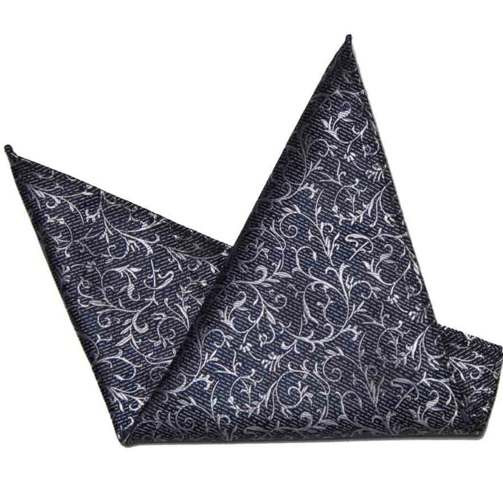 Eksel Pocket Square Gray Scroll Pattern Men's